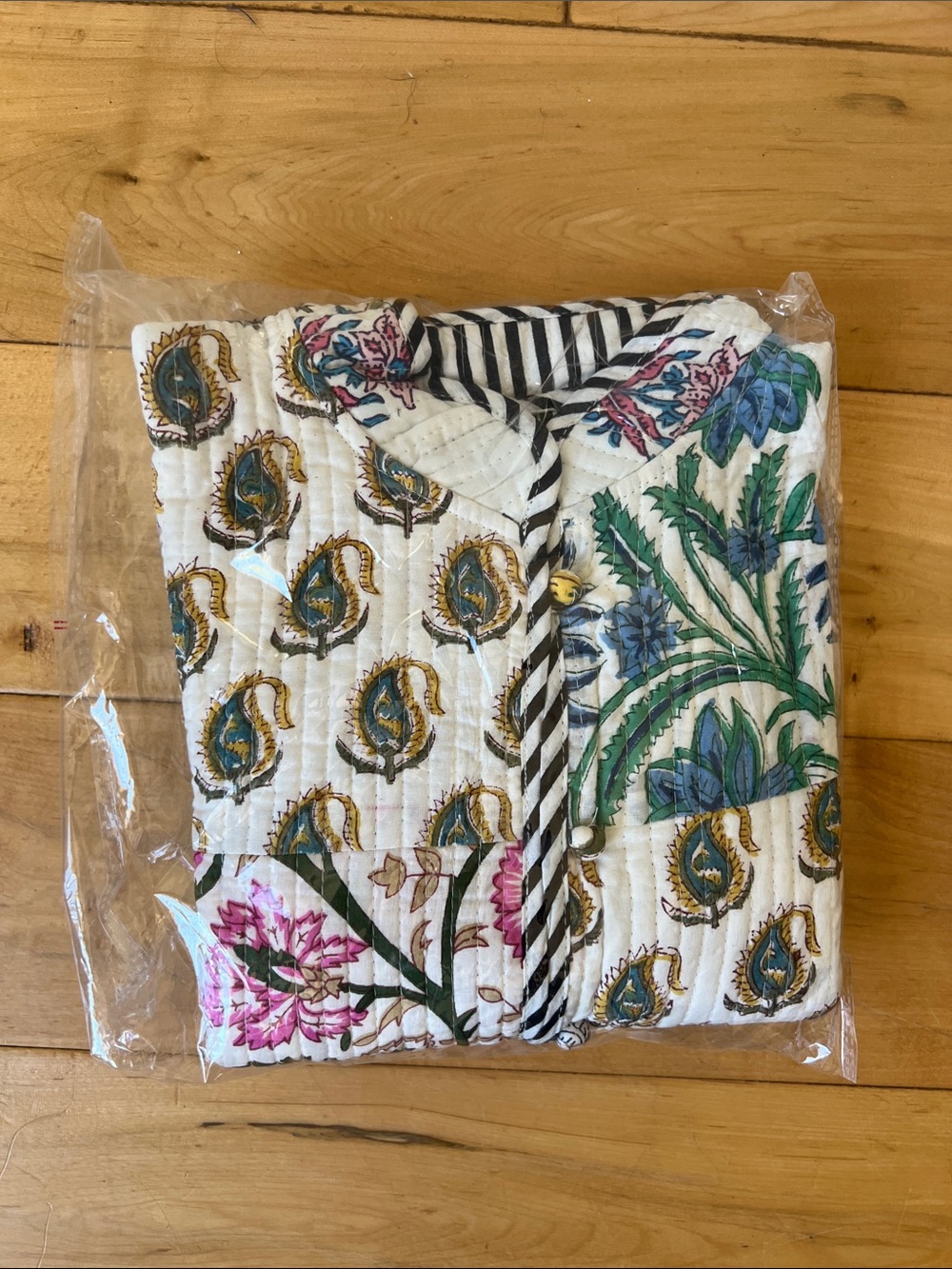 Reversible quilted spring floral and striped jacket